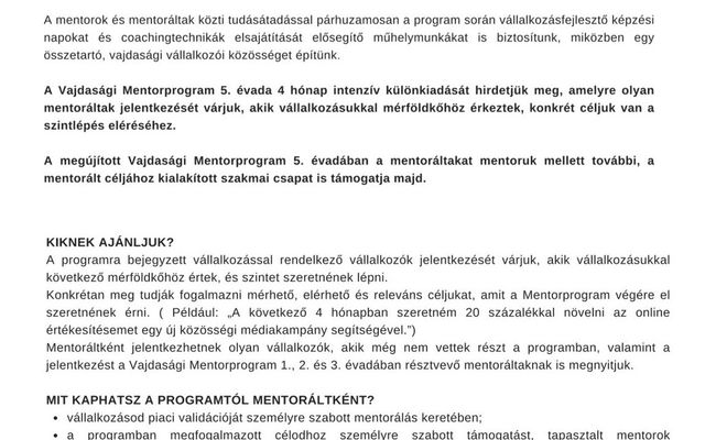 INDUL A VAJDASÁGI MENTORPROGRAM 5. ÉVADA!