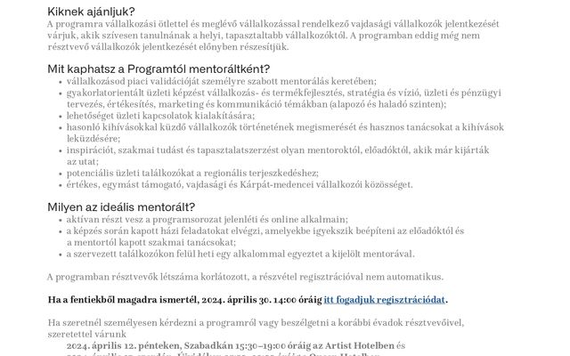 INDUL A VAJDASÁGI MENTORPROGRAM 4. ÉVADA!