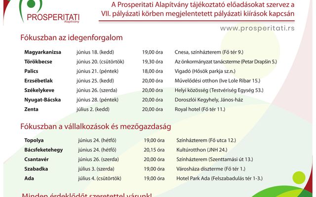 A Prosperitati Alapítvány tájékoztató előadásokat szervez a VII. pályázati körben megjelentetett pályázati kiírások kapcsán